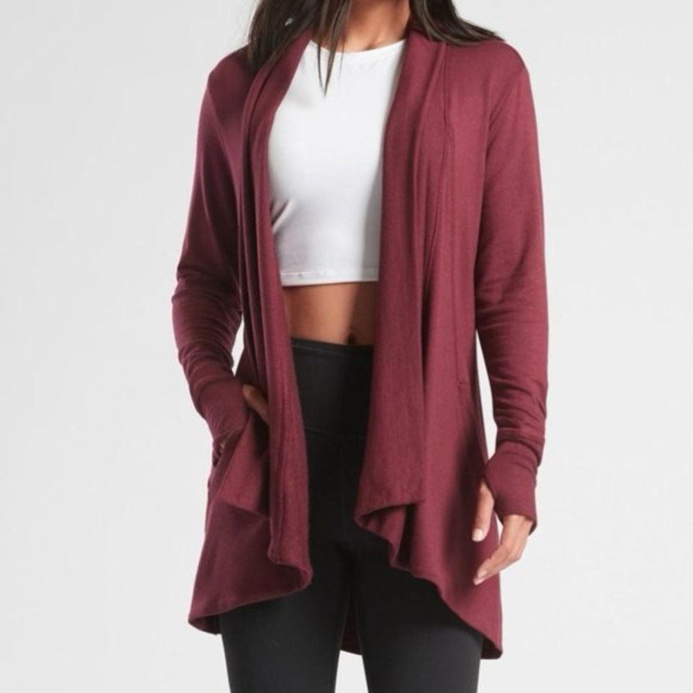 Athleta decadent red nirvana pranayama wrap cardigan